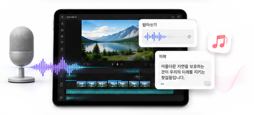 음성 녹음과 받아쓰기를 활용한 영상 제작 화면
